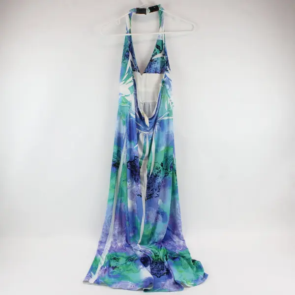 Cristinalove Women's Large Blue Green Multicolor Beaded Halter Sundress
