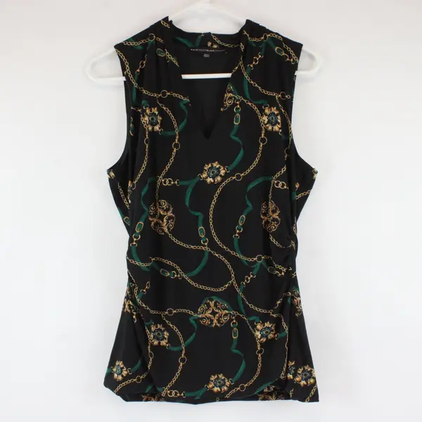 White House Black Market Chain Print Sleeveless Black Top Size M