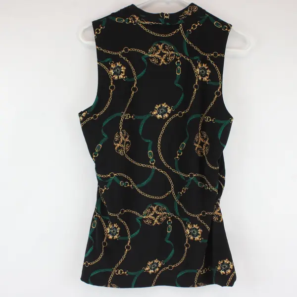 White House Black Market Chain Print Sleeveless Black Top Size M