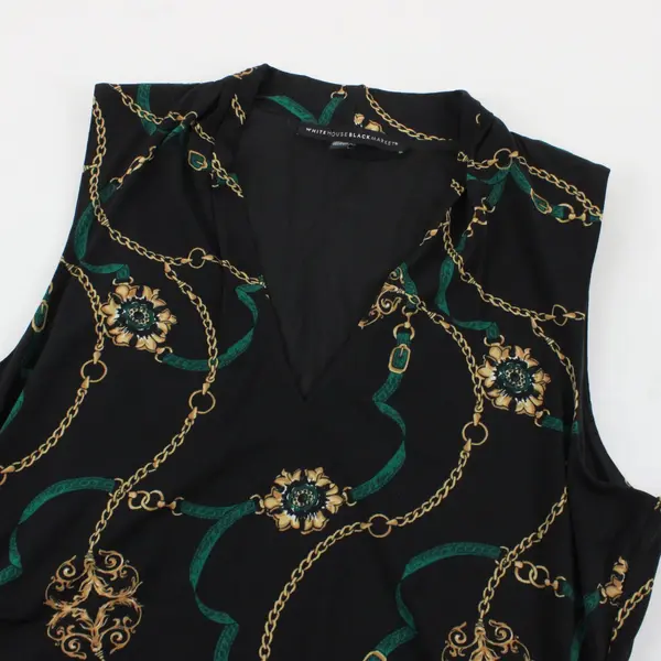 White House Black Market Chain Print Sleeveless Black Top Size M