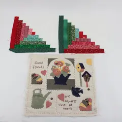 Patchwork Friendship Sampler Log Cabin Quilt Blocks Red Green Pieces