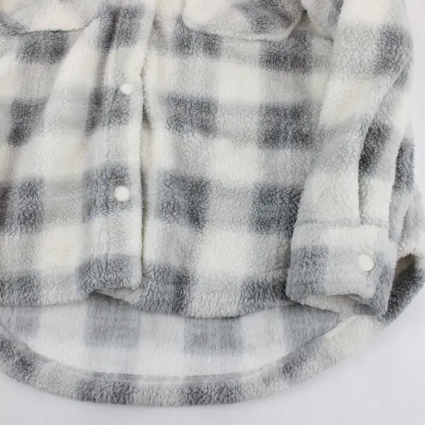 Terra & Sky Fleece Shirt Jacket Snap-Front Grey White Plaid 0X/14W