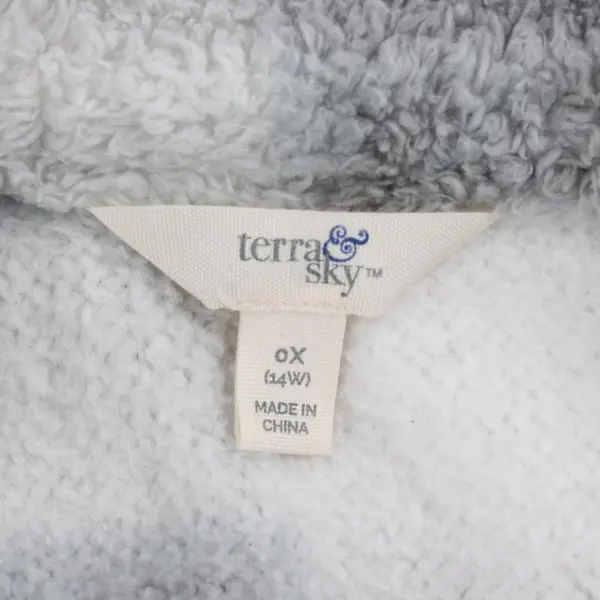 Terra & Sky Fleece Shirt Jacket Snap-Front Grey White Plaid 0X/14W