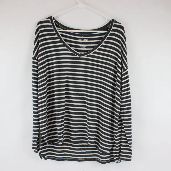 American Eagle Soft & Sexy Shirt Womens M Black Striped Long Sleeve Casual
