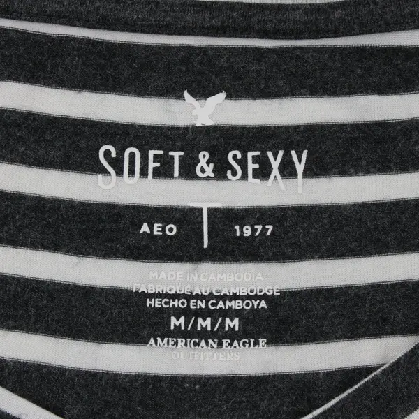 American Eagle Soft & Sexy Shirt Womens M Black Striped Long Sleeve Casual