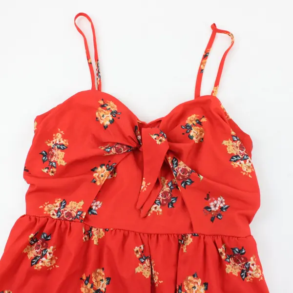 Unbranded Dress Womens M Red Floral Ruffle Sundress Summer