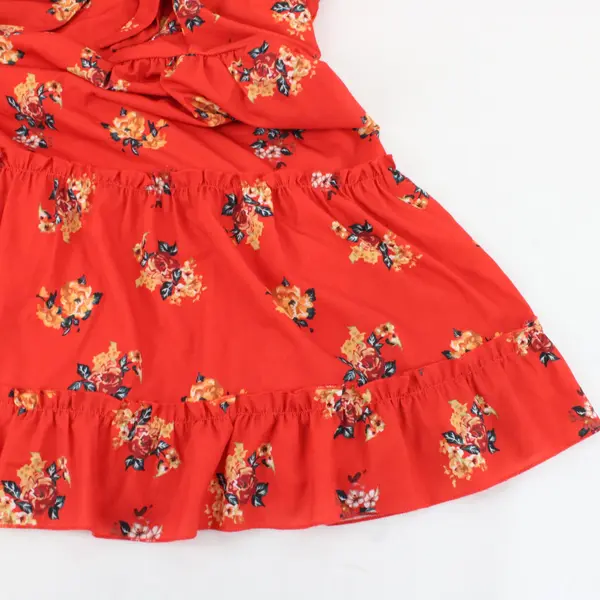 Unbranded Dress Womens M Red Floral Ruffle Sundress Summer
