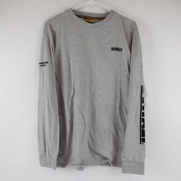 DeWalt Shirt Mens L Light Grey Long Sleeve Graphic Logo Workwear Crewneck 