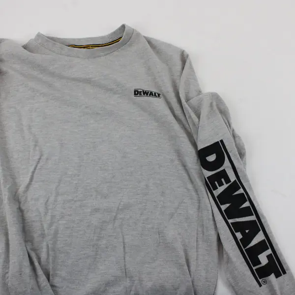 DeWalt Shirt Mens L Light Grey Long Sleeve Graphic Logo Workwear Crewneck 