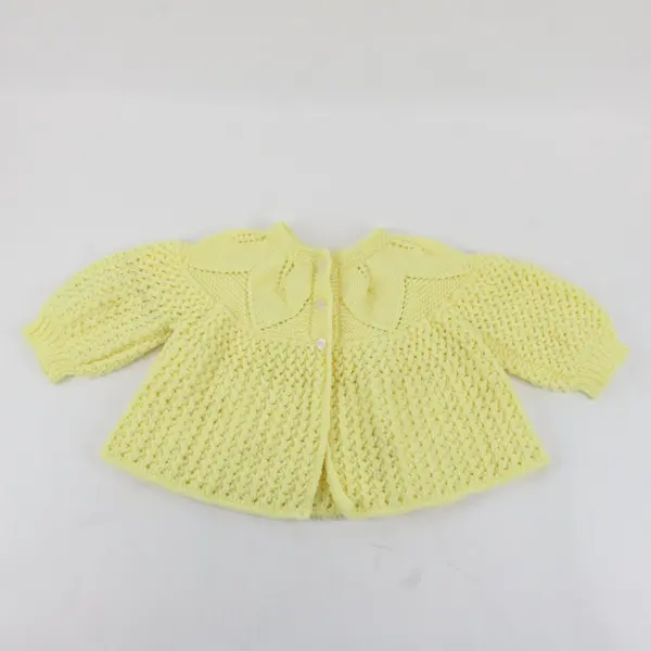 Vintage Handmade Knitted Baby Cardigan Sweater Yellow White Buttons 1-3Y