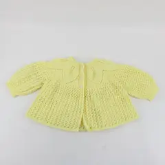 Vintage Handmade Knitted Baby Cardigan Sweater Yellow White Buttons 1-3Y