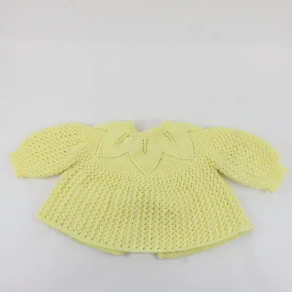 Vintage Handmade Knitted Baby Cardigan Sweater Yellow White Buttons 1-3Y