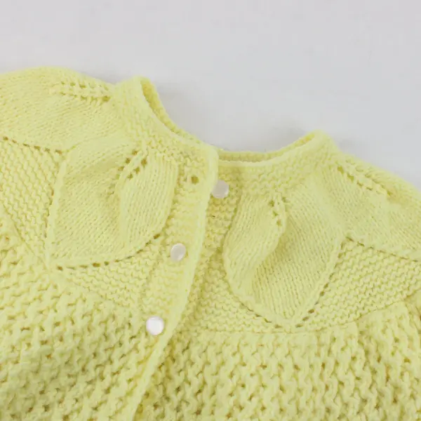 Vintage Handmade Knitted Baby Cardigan Sweater Yellow White Buttons 1-3Y