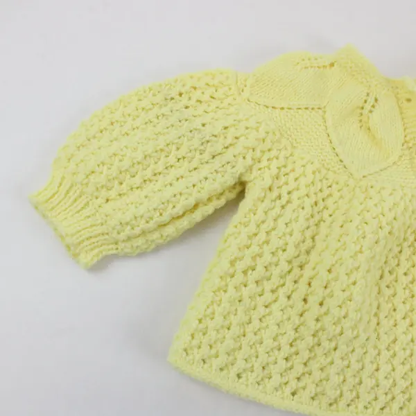 Vintage Handmade Knitted Baby Cardigan Sweater Yellow White Buttons 1-3Y