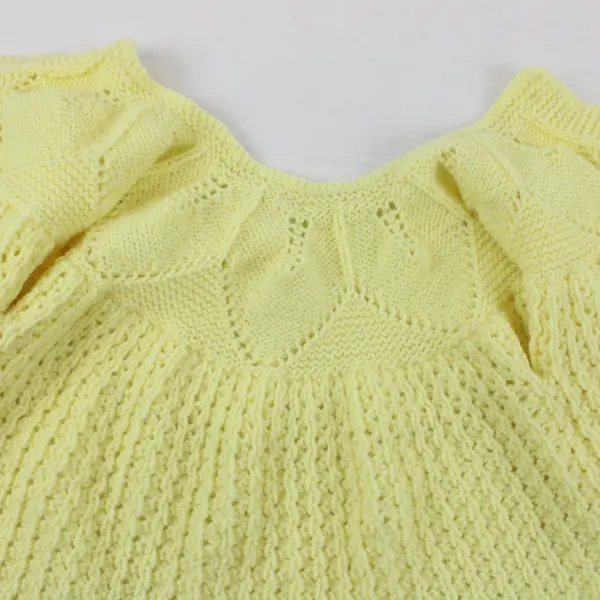 Vintage Handmade Knitted Baby Cardigan Sweater Yellow White Buttons 1-3Y