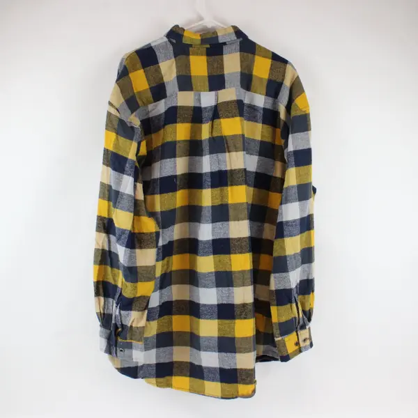 Key Blue and Yellow Plaid Flannel Button Up Long-Sleeve Shirt 2XL 100% Cotton