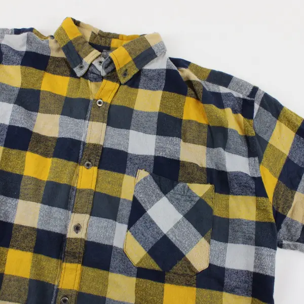 Key Blue and Yellow Plaid Flannel Button Up Long-Sleeve Shirt 2XL 100% Cotton