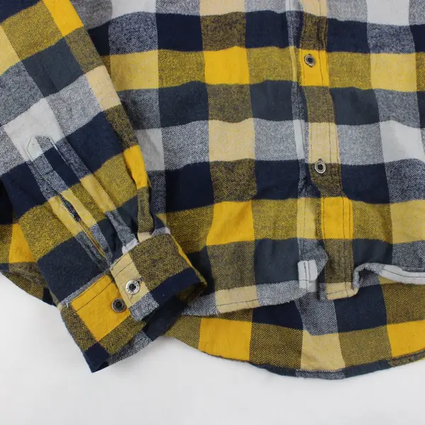 Key Blue and Yellow Plaid Flannel Button Up Long-Sleeve Shirt 2XL 100% Cotton