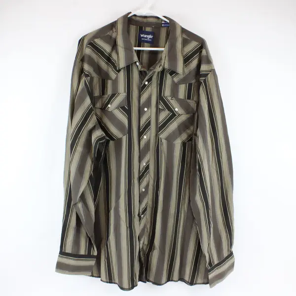 Vintage Wrangler 3XT Brown Striped Long Sleeve Snap Western Shirt
