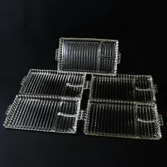 Lot of 5 Vtg Rectangular Hazel Atlas 1305 Clear Ribbed Glass Snack Trays No Cups