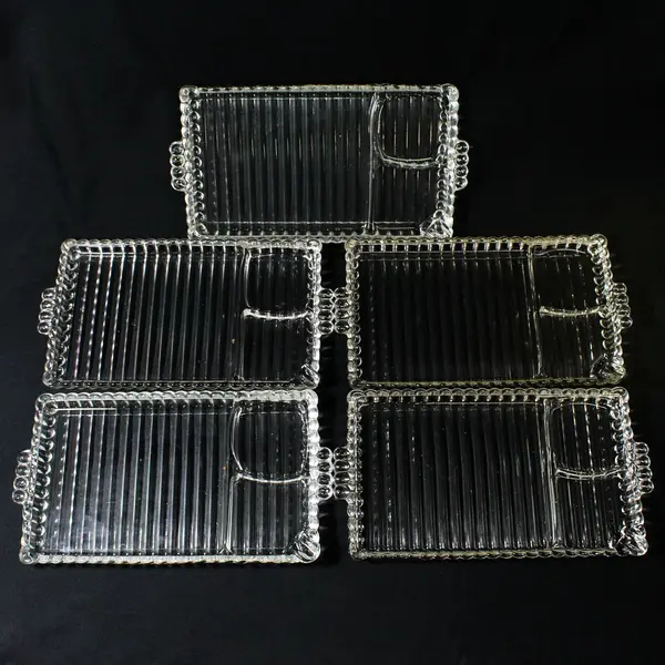 Lot of 5 Vtg Rectangular Hazel Atlas 1305 Clear Ribbed Glass Snack Trays No Cups