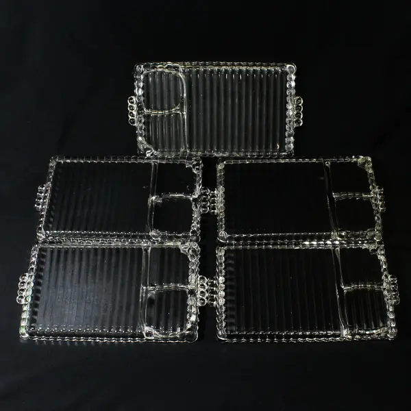 Lot of 5 Vtg Rectangular Hazel Atlas 1305 Clear Ribbed Glass Snack Trays No Cups