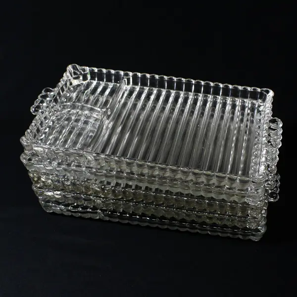 Lot of 5 Vtg Rectangular Hazel Atlas 1305 Clear Ribbed Glass Snack Trays No Cups