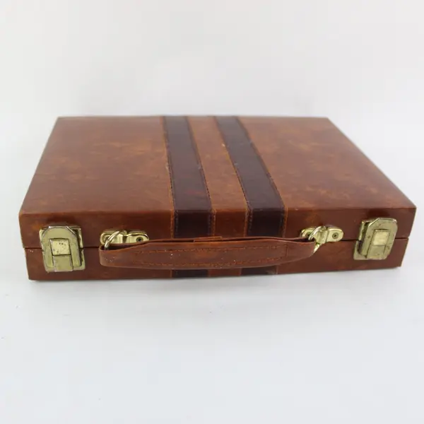 Vintage Backgammon Set Brown Faux Leather Travel Case Complete Unbranded