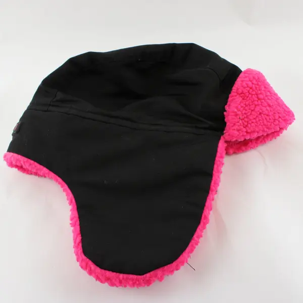 Swiss Tech Girls Black Neon Pink Quilted Faux Fur Aviator Trapper Hat