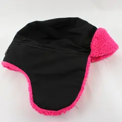 Swiss Tech Girls Black Neon Pink Quilted Faux Fur Aviator Trapper Hat