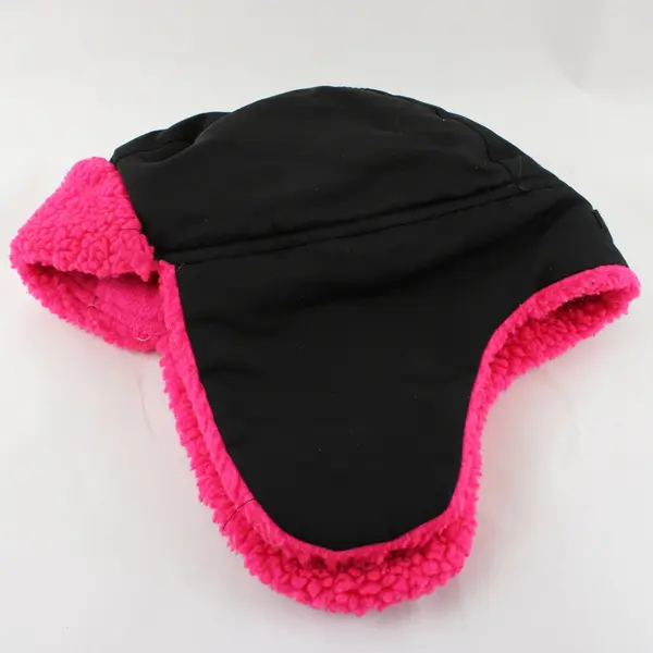 Swiss Tech Girls Black Neon Pink Quilted Faux Fur Aviator Trapper Hat