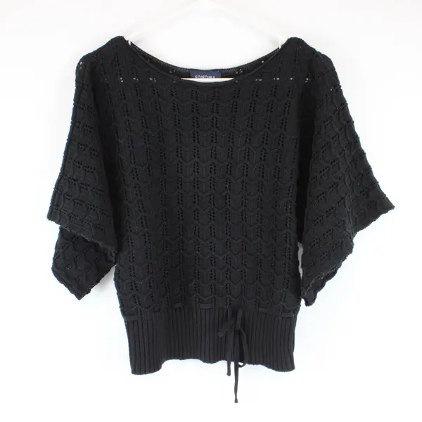 SONOMA LIFE+style Black 3/4 Sleeve Open-Work Wave Knit Sweater S