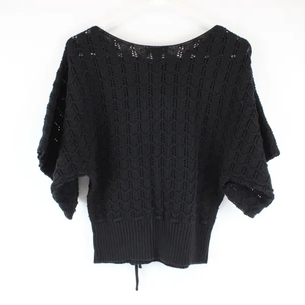 SONOMA LIFE+style Black 3/4 Sleeve Open-Work Wave Knit Sweater S