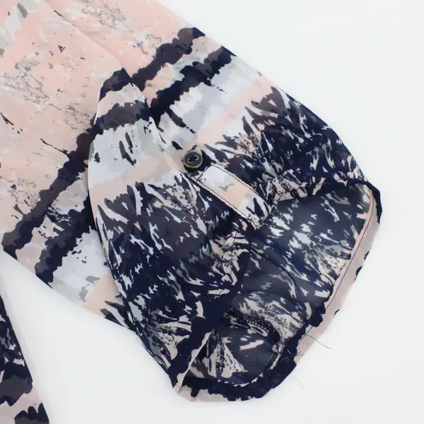 A.N.A Women's 3X Sheer Chiffon Boho Abstract Navy Pink Roll Tab Blouse