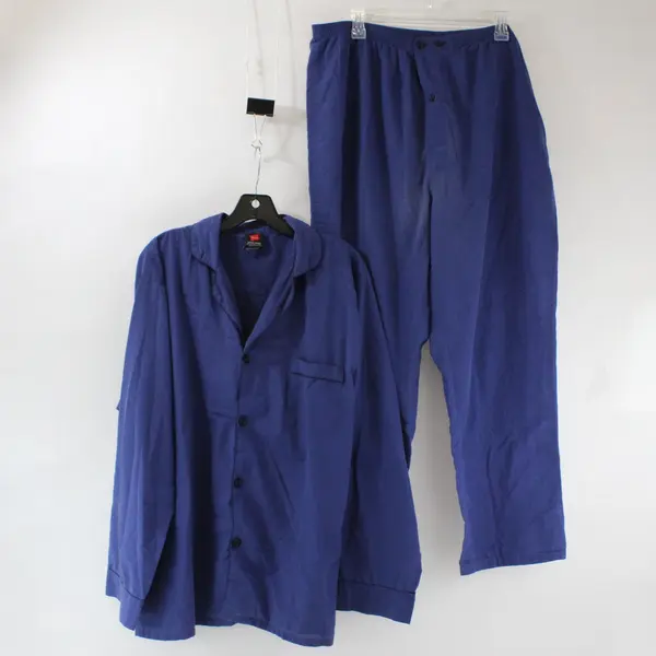 Hanes Men's Woven Pajama Set Navy Blue Size Large Cotton Blend Lightweight 