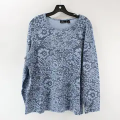 Erika Women's Blue Long-Sleeved Shirt with Floral Lace Print Size 1X