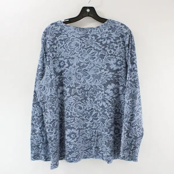 Erika Women's Blue Long-Sleeved Shirt with Floral Lace Print Size 1X