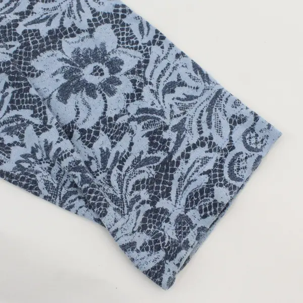 Erika Women's Blue Long-Sleeved Shirt with Floral Lace Print Size 1X