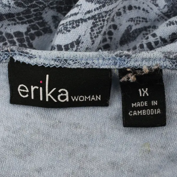 Erika Women's Blue Long-Sleeved Shirt with Floral Lace Print Size 1X