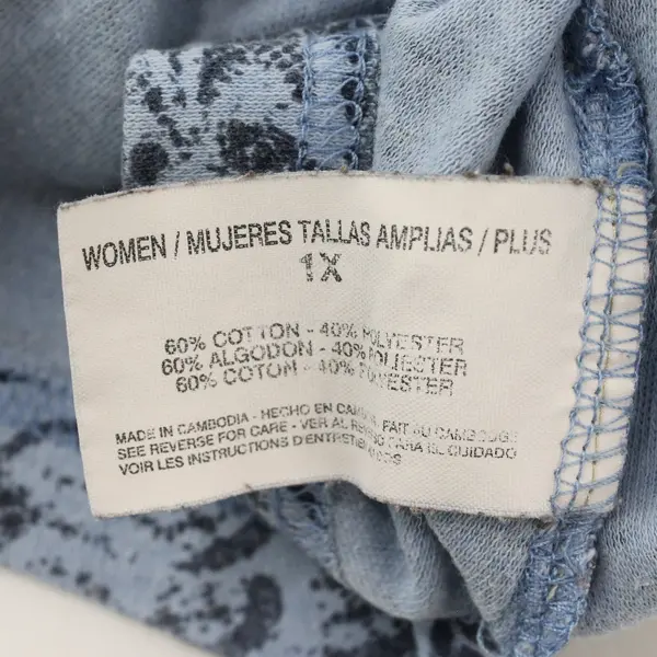 Erika Women's Blue Long-Sleeved Shirt with Floral Lace Print Size 1X