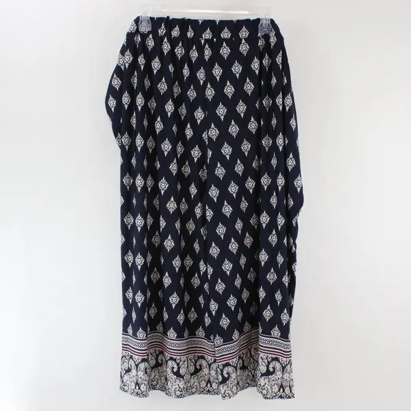 GNW Womens Navy Casual Boho Pattern Capri Pants Side Tie Down Beach Flowy 2X