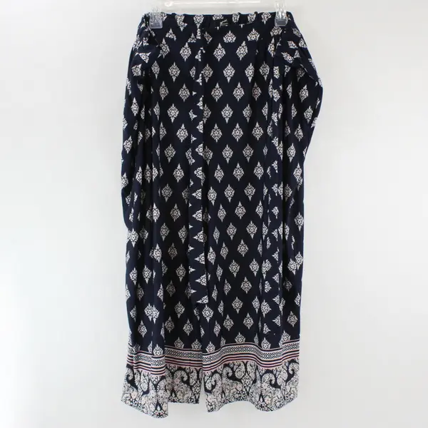 GNW Womens Navy Casual Boho Pattern Capri Pants Side Tie Down Beach Flowy 2X