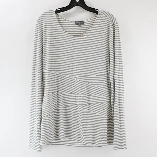 Market & Spruce Womens Grey and White Striped Long Sleeve Blouse XXL