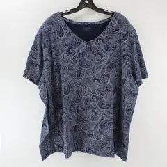 Catherines Shirt Short Sleeve V-Neck Navy and White Paisley Pattern Shirt 3X