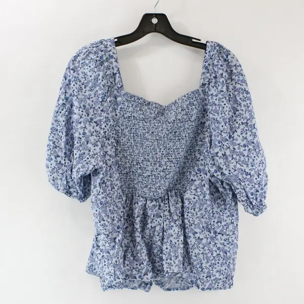 Old Navy Cropped Square Blouse Balloon Short Sleeve Blue Paisley Floral Sz 2X