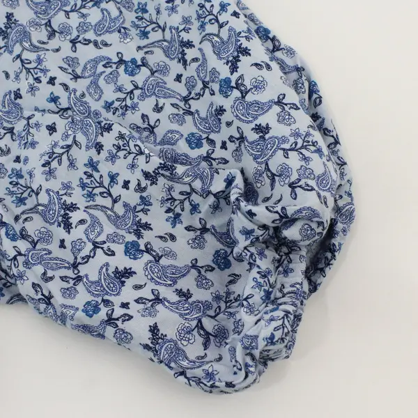 Old Navy Cropped Square Blouse Balloon Short Sleeve Blue Paisley Floral Sz 2X