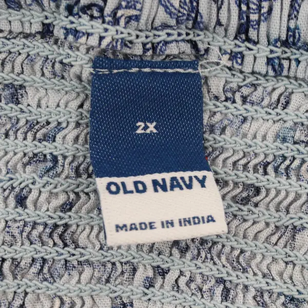 Old Navy Cropped Square Blouse Balloon Short Sleeve Blue Paisley Floral Sz 2X