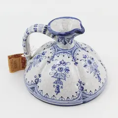 Hand Painted Santos Timoneda Ceramic Jug Crackled Pattern w/ Blue Flowers Spain