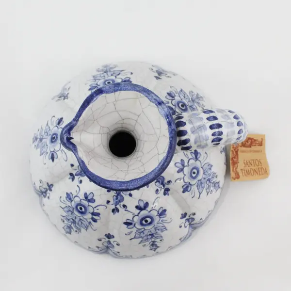 Hand Painted Santos Timoneda Ceramic Jug Crackled Pattern w/ Blue Flowers Spain
