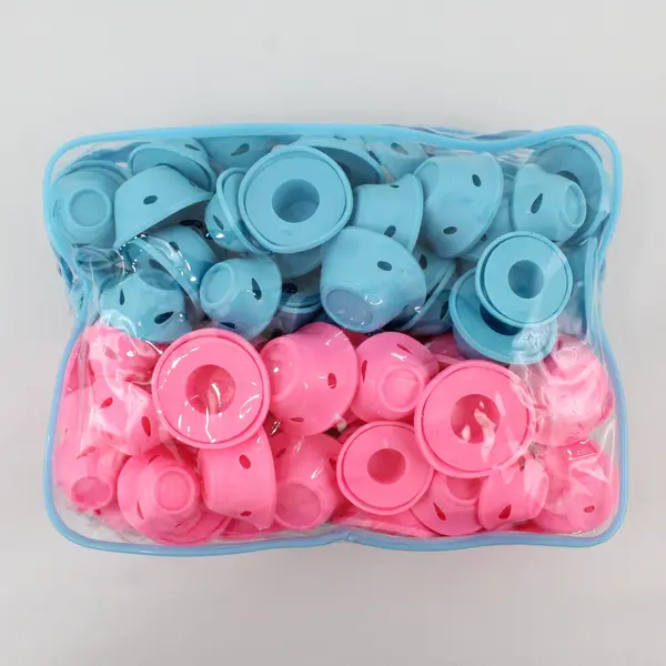 Silicone Heatless Hair Curlers For Women Soft Rollers Overnight 108 Pc Blue/Pink